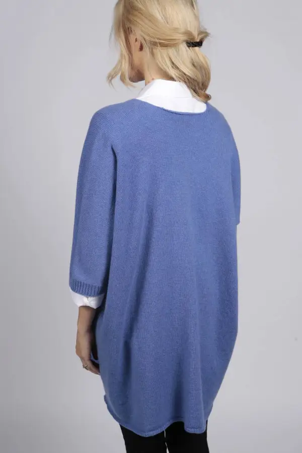 Periwinkle blue pure cashmere duster cardigan