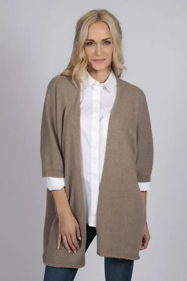 Camel brown beige pure cashmere duster cardigan