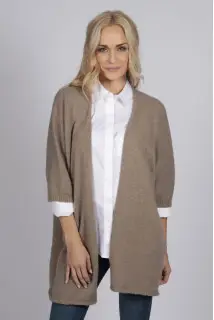 Spolverino cardigan per donna in puro cashmere Cammello