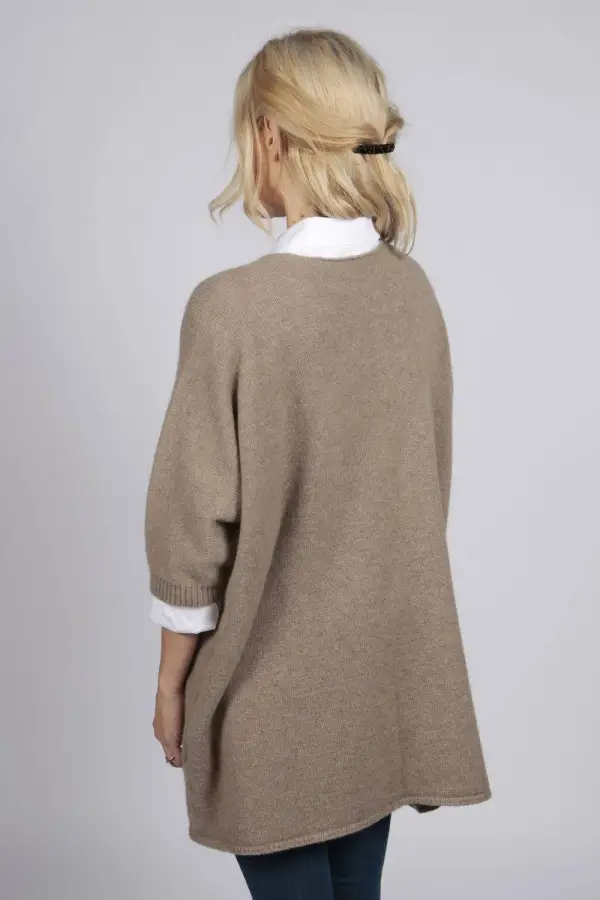 Camel brown beige pure cashmere duster cardigan
