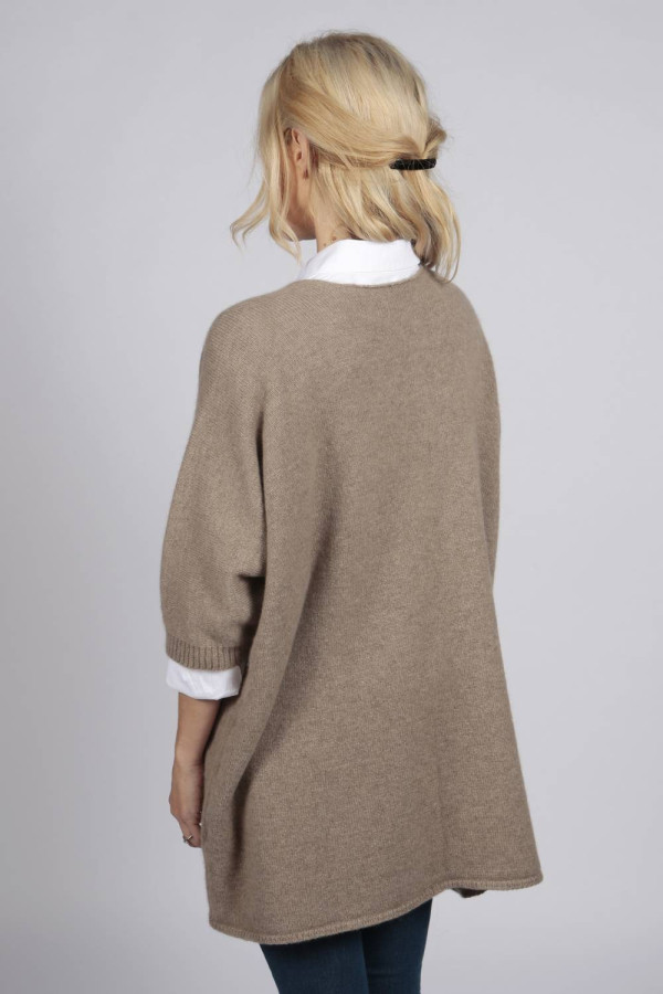 Cardigan long cache-poussière pur cachemire en chameau brun