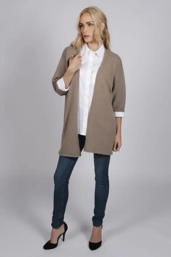 Camel brown beige pure cashmere duster cardigan