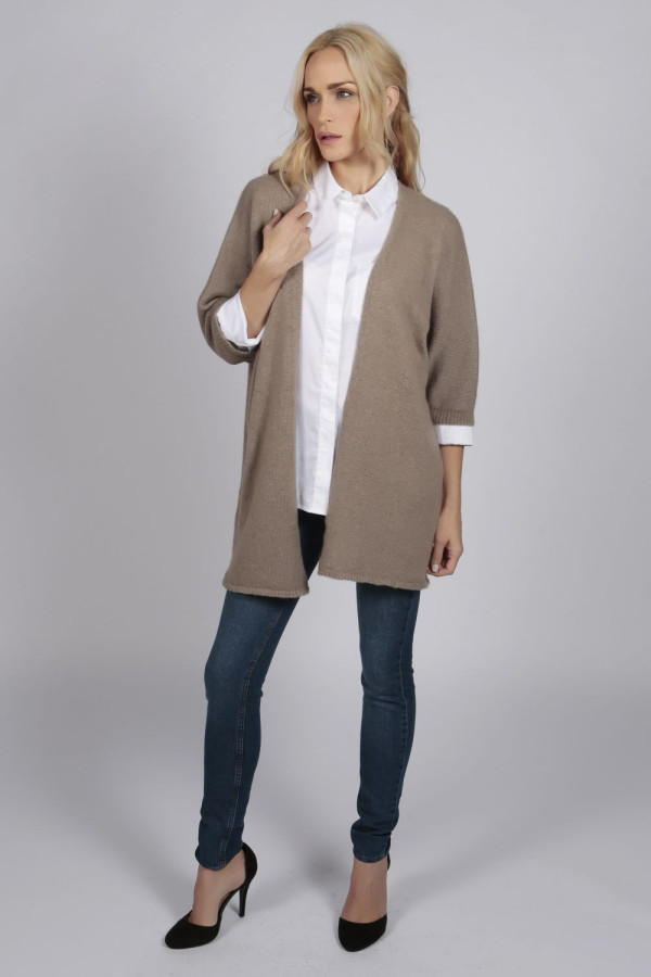 Spolverino cardigan per donna in puro cashmere Cammello