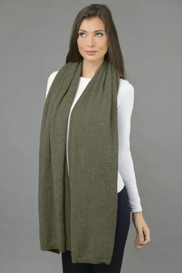 Knitted Pure Cashmere Wrap in Army Green