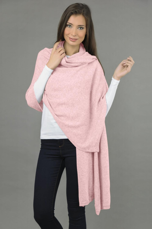 Châle tricoté pur cachemire en rose bébé