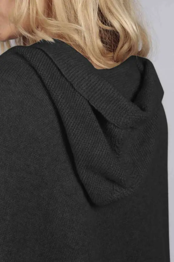 Charcoal grey pure cashmere hooded poncho cape