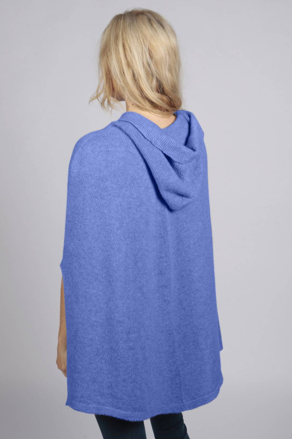 Periwinkle blue pure cashmere hooded poncho cape