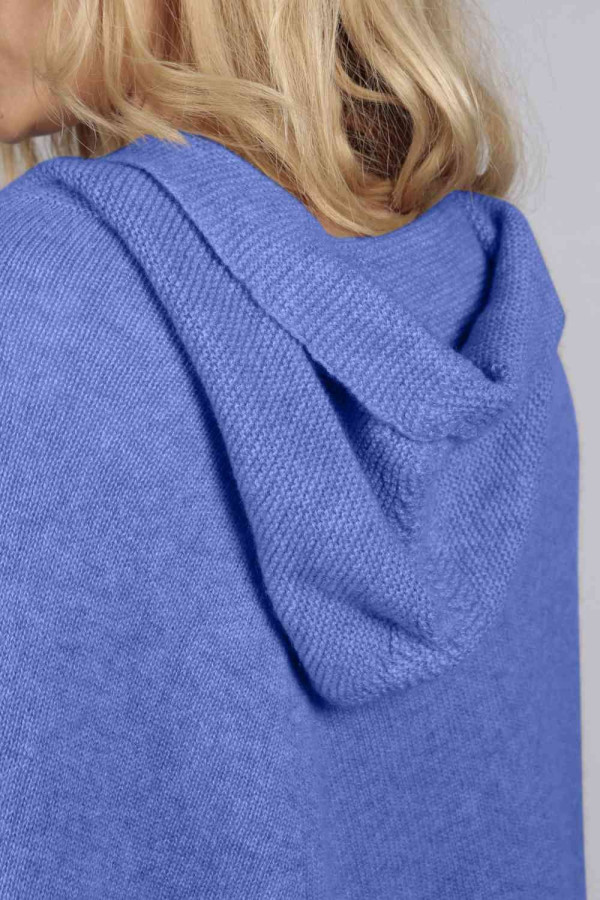 Periwinkle blue pure cashmere hooded poncho cape