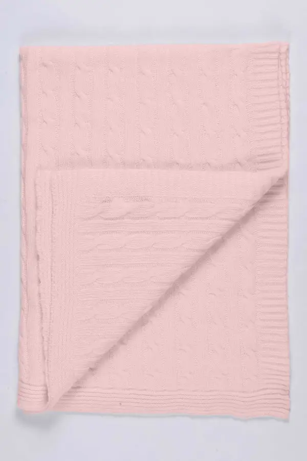Baby Pink pure cashmere baby blanket cable knit