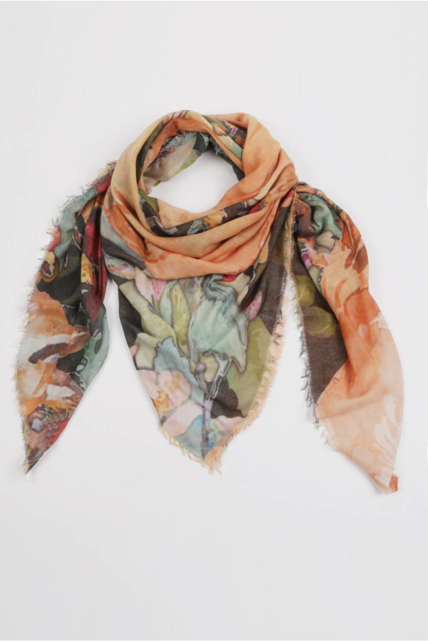 Summer scarf in bamboo wrap square shawl Fox print