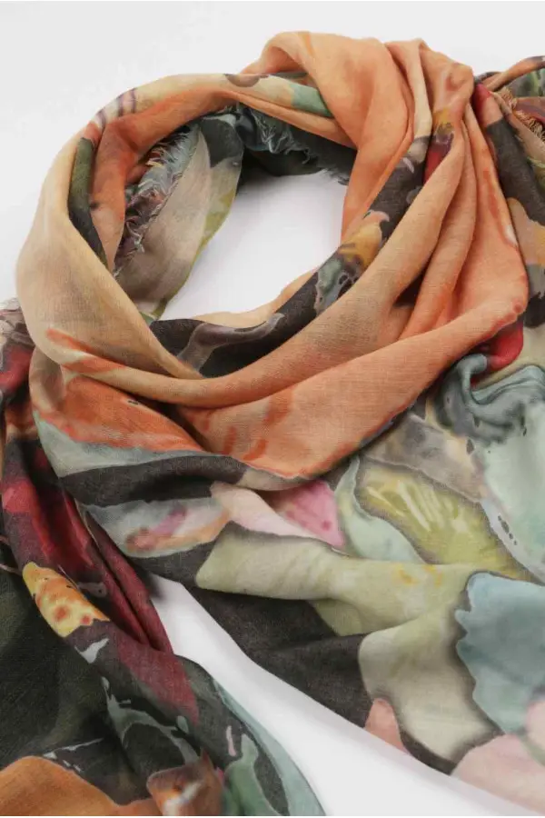 Summer scarf in bamboo wrap square shawl Fox print