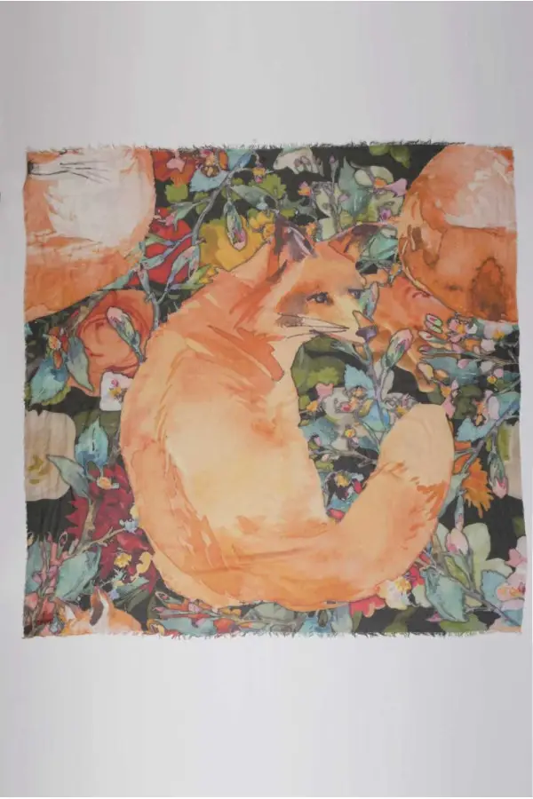 Summer scarf in bamboo wrap square shawl Fox print