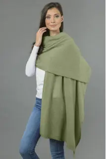 Knitted Pure Cashmere Wrap in Sage Green