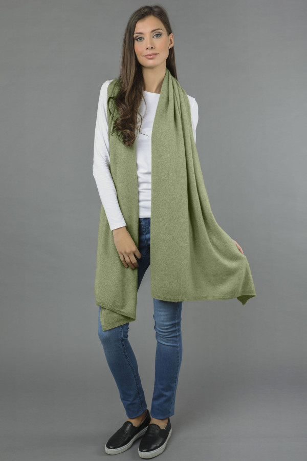Stola grande in puro cashmere Verde Salvia