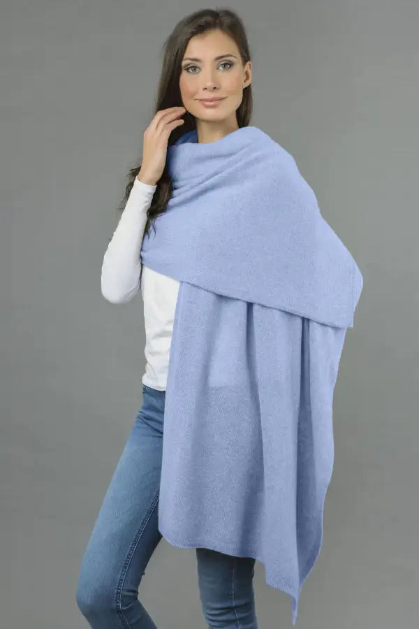 Stola grande in puro cashmere azzurro