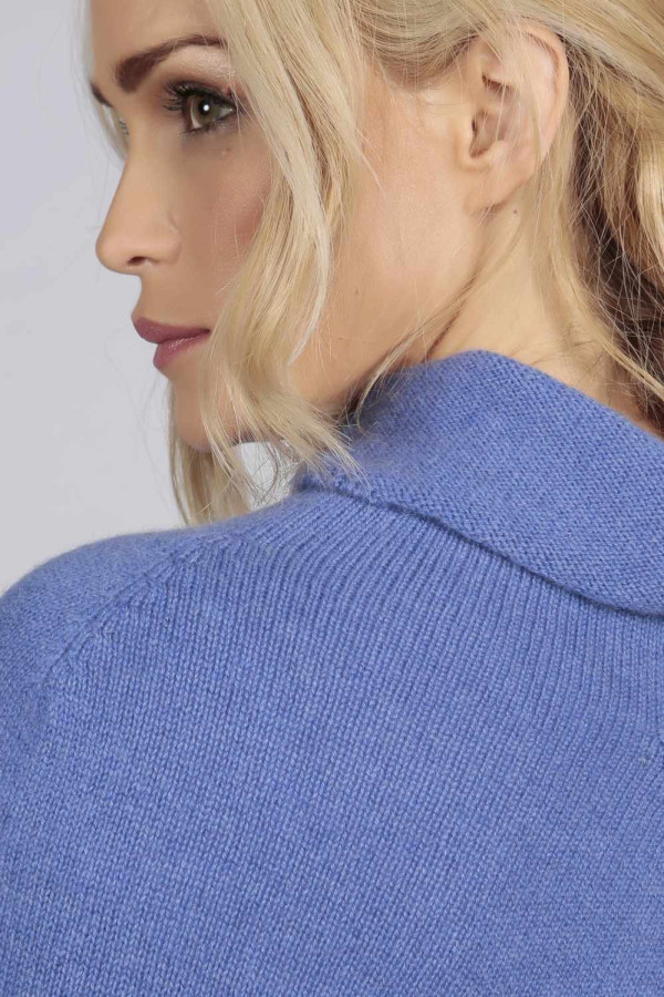 Periwinkle Blue pure cashmere roll neck poncho cape