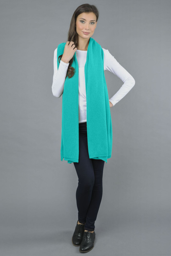 Gestrickter Reiner Kaschmir Schal in Tiffany Blue