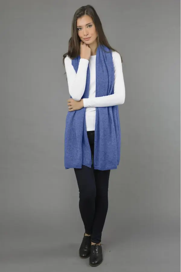 Stola grande in puro cashmere Blu Pervinca