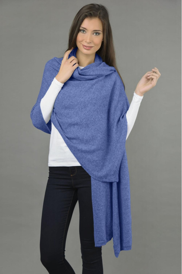 Châle tricoté pur cachemire en Bleu Pervenche