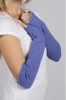 Periwinkle blue pure cashmere fingerless long wrist warmer gloves