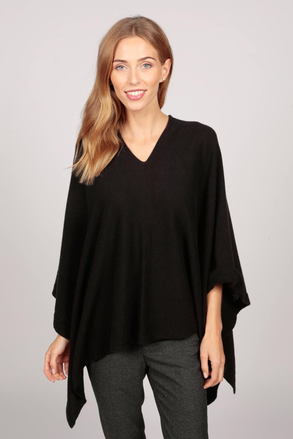 Poncho col bateau en cachemire noir