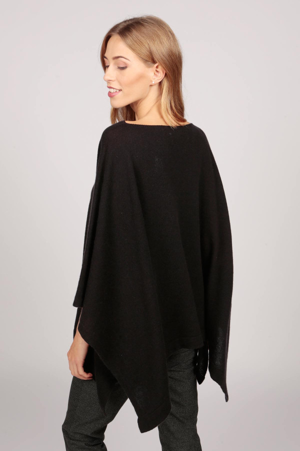 Poncho col bateau en cachemire noir