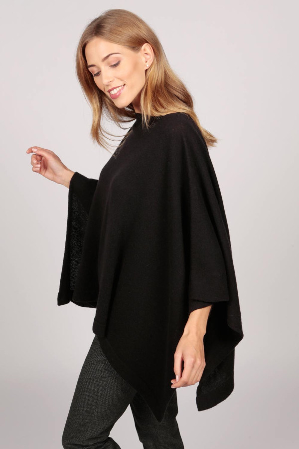 Poncho col bateau en cachemire noir