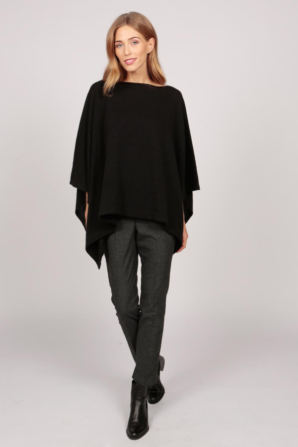 Poncho col bateau en cachemire noir