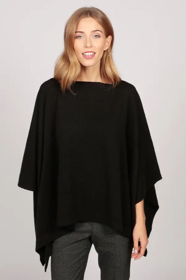 Poncho col bateau en cachemire noir