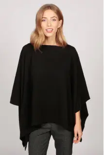 Cashmere boat neck poncho black