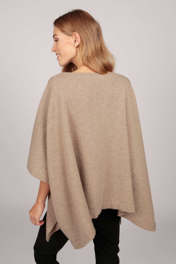 Cashmere boat neck poncho camel brown