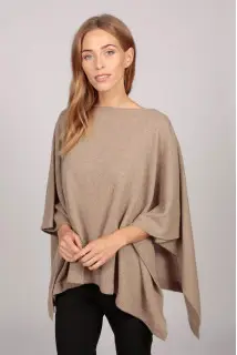 Cashmere boat neck poncho camel brown
