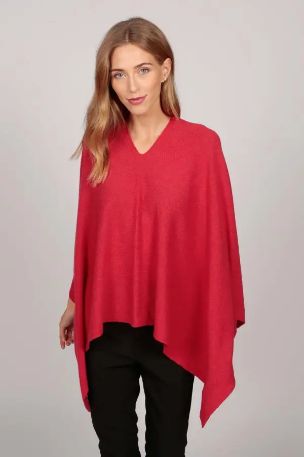 Poncho collo a barca in Rosso Corallo
