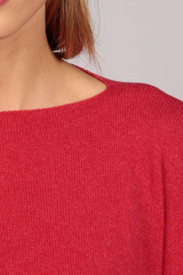 Cashmere boat neck poncho coral