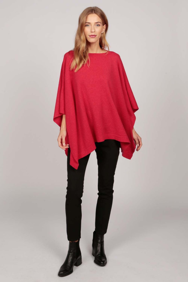 Poncho aus Kaschmir mit U-Boot-Ausschnitt in korallenrot