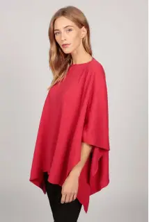 Cashmere boat neck poncho coral