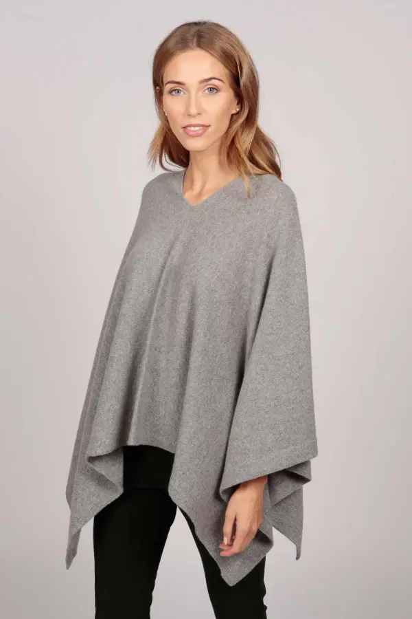 Cashmere boat neck poncho light grey