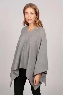 Cashmere boat neck poncho light grey
