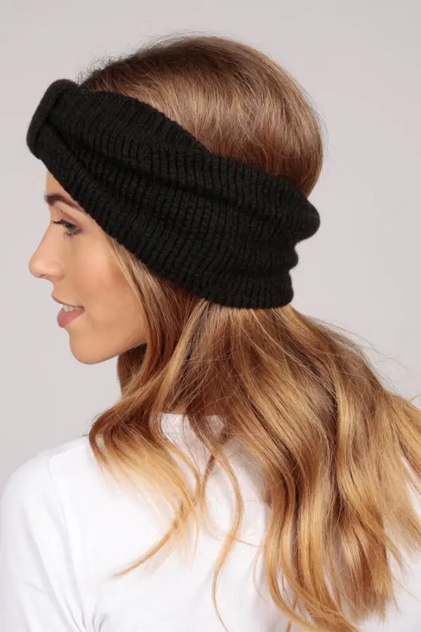 Black pure cashmere fur pom pom cable knit beanie hat