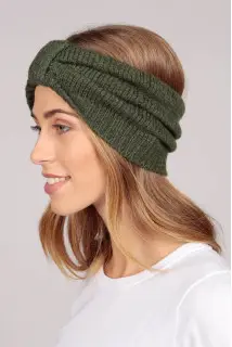 Fascia per capelli in puro cashmere verde militare