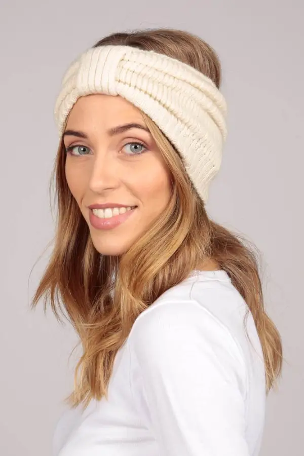 Fascia per capelli in puro cashmere Bianco panna