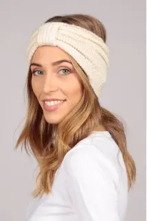 Fascia per capelli in puro cashmere Bianco panna