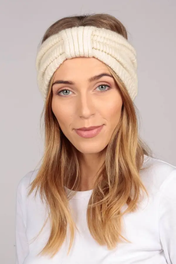 Fascia per capelli in puro cashmere Bianco panna