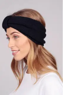 Fascia per capelli in puro cashmere Blu navy