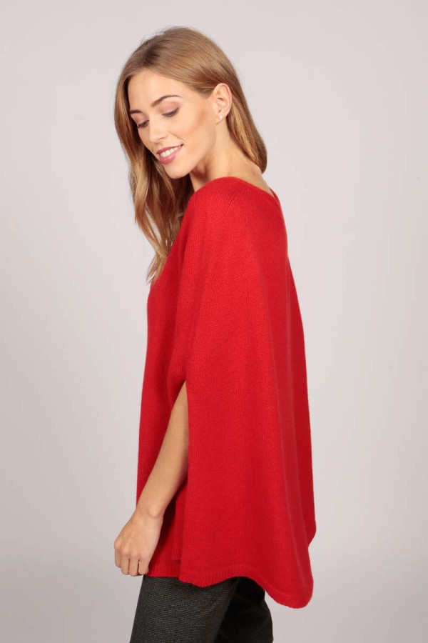 Reiner Kaschmir Glatt Gestrickter Poncho Umhang in rot