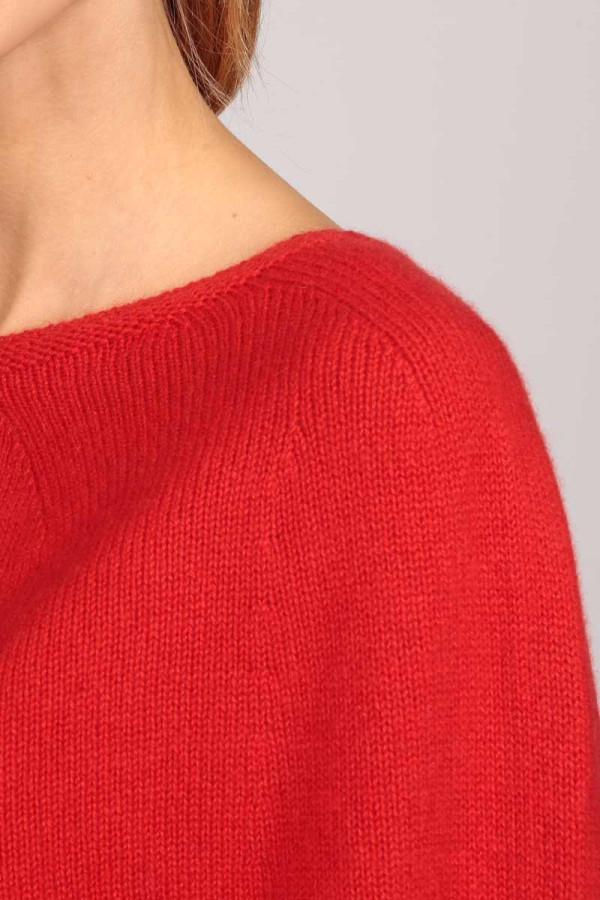 Pure Cashmere Poncho Cape, Plain Knitted in Red