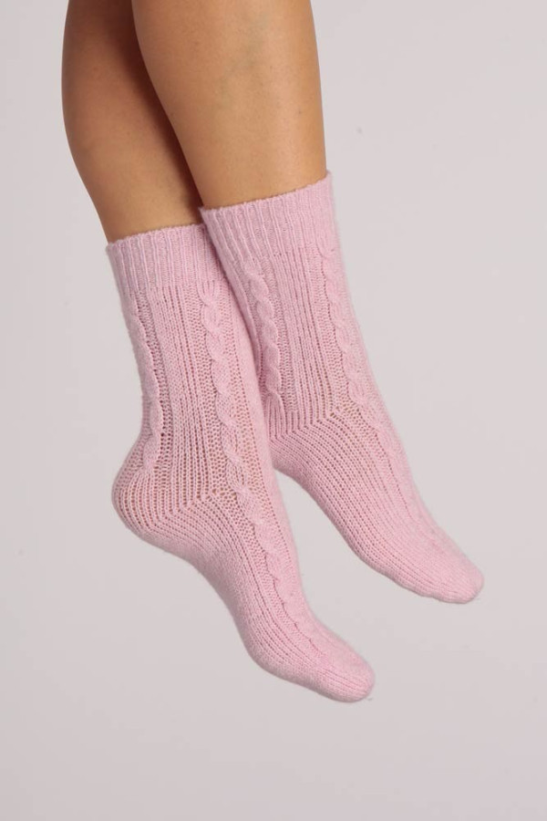 chaussette en cachemire pure  en tricot torsadé