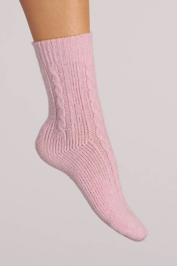 Kaschmir-Bettsocken mit Zopfmuster baby rosa