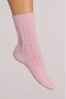 Kaschmir-Bettsocken mit Zopfmuster baby rosa