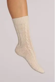 Calzino in puro cashmere da casa Bianco panna treccia